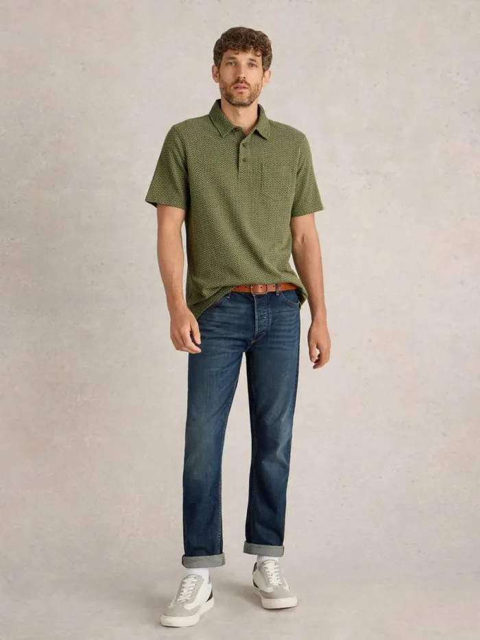 Men Jacquard Polo Khaki Green White Stuff Polo Shirts