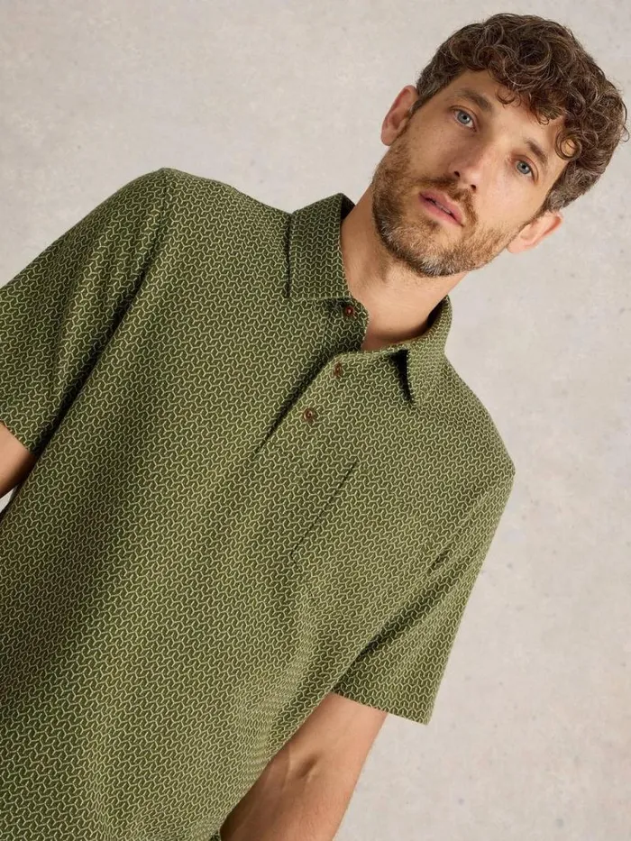 Men Jacquard Polo Khaki Green White Stuff Polo Shirts Men Jacquard Polo Khaki Green White Stuff Polo Shirts