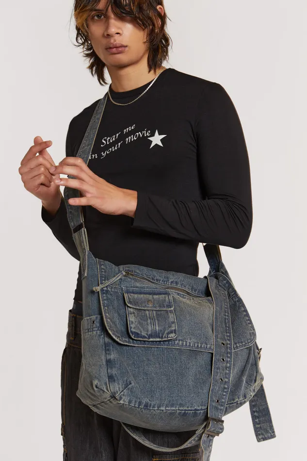 Men Jaded London Shop Stellar Denim Messenger Bag Bestsellers
