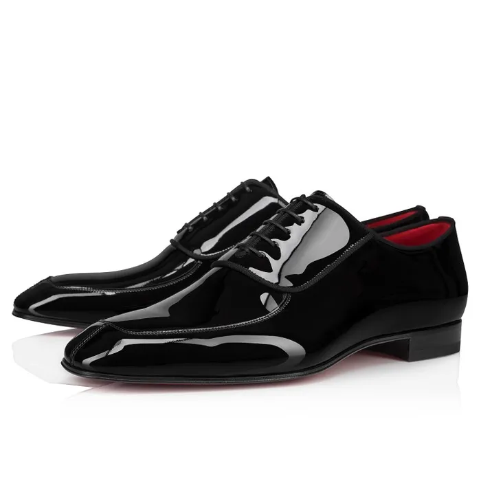 Men Lafitte Oxford 8211 Patent Calf Leather 8211 Black Christian Louboutin Buckles and Laceups