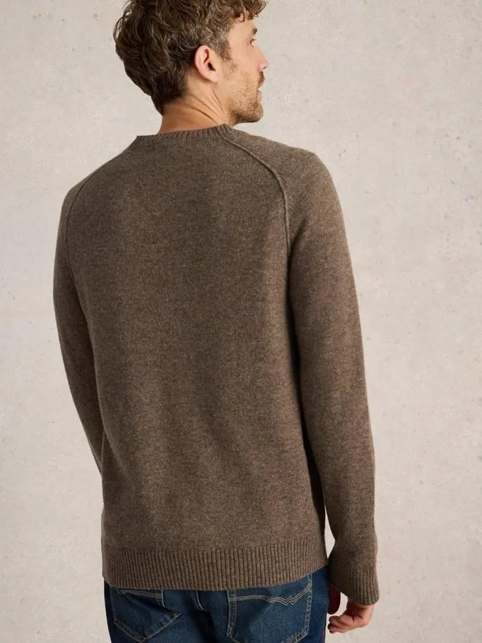 Men Lambswool Crew Neck Jumper Dark Natural White Stuff Knitwear