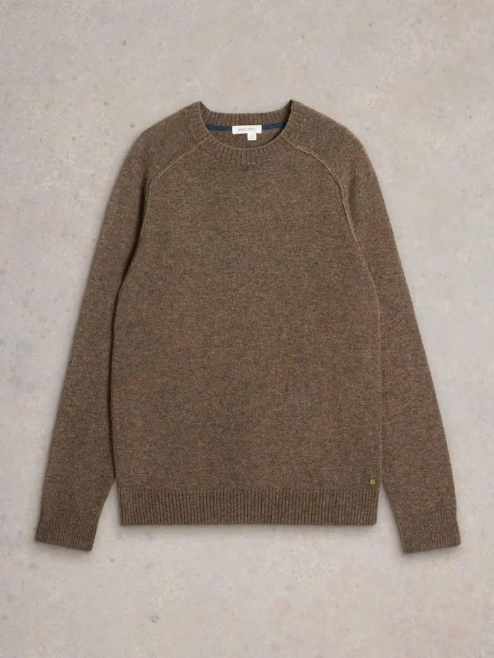 Men Lambswool Crew Neck Jumper Dark Natural White Stuff Knitwear