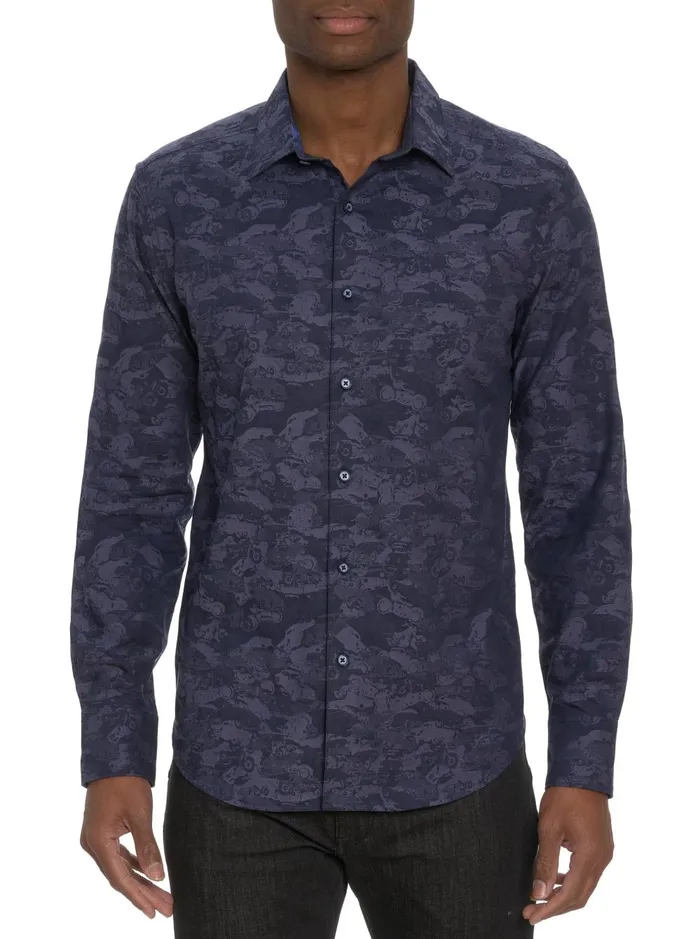 Men Long Sleeve Button Down Shirts Robert Graham JUNK YARD LONG SLEEVE BUTTON DOWN SHIRT Navy