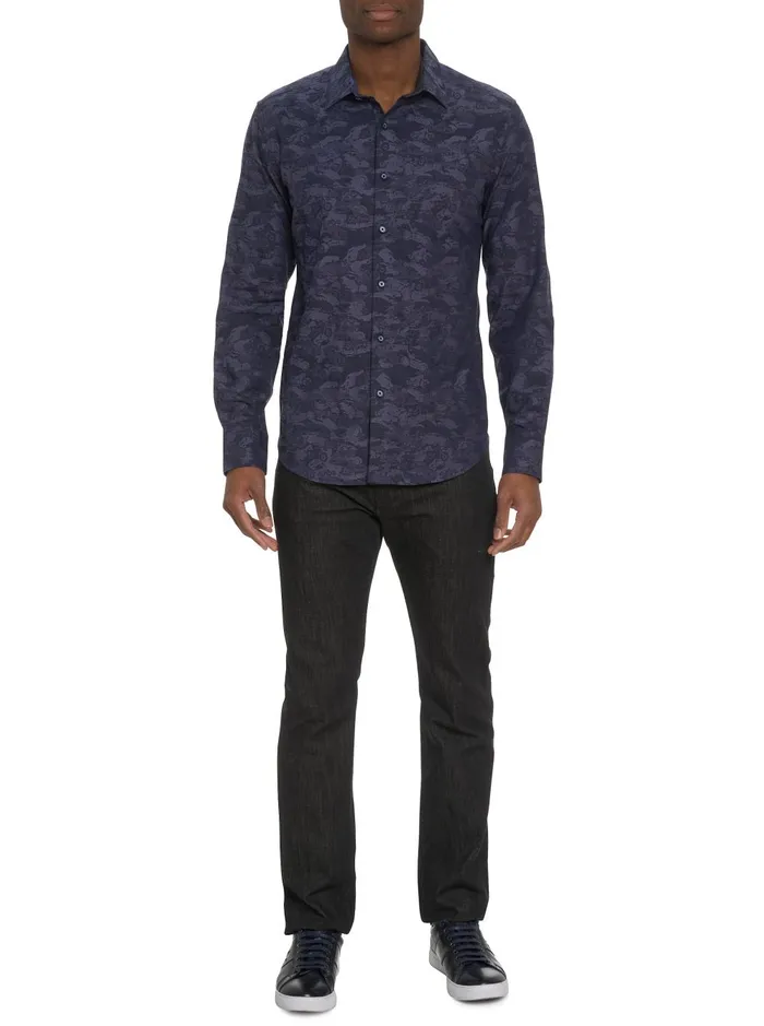 Men Long Sleeve Button Down Shirts Robert Graham JUNK YARD LONG SLEEVE BUTTON DOWN SHIRT Navy