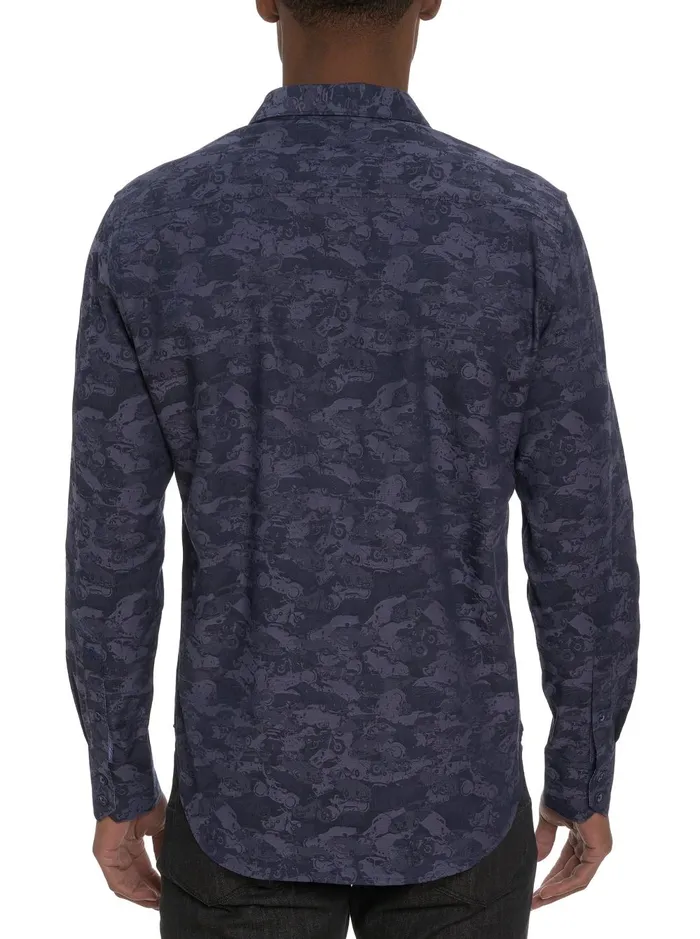 Men Long Sleeve Button Down Shirts Robert Graham JUNK YARD LONG SLEEVE BUTTON DOWN SHIRT Navy