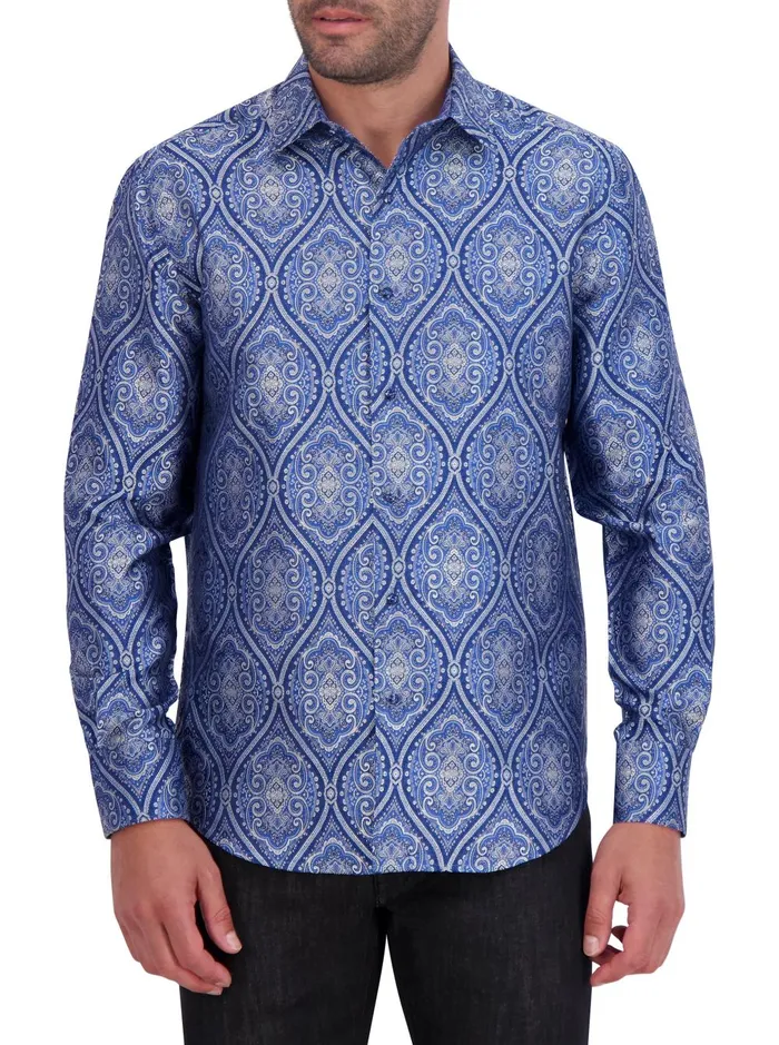 Men Long Sleeve Button Down Shirts Robert Graham LIMITED EDITION SOVEREIGNTY LONG SLEEVE BUTTON DOWN SHIRT Blue