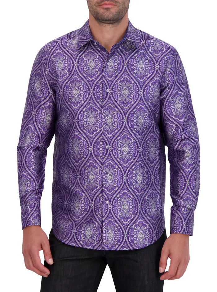 Men Long Sleeve Button Down Shirts Robert Graham LIMITED EDITION SOVEREIGNTY LONG SLEEVE BUTTON DOWN SHIRT Blue