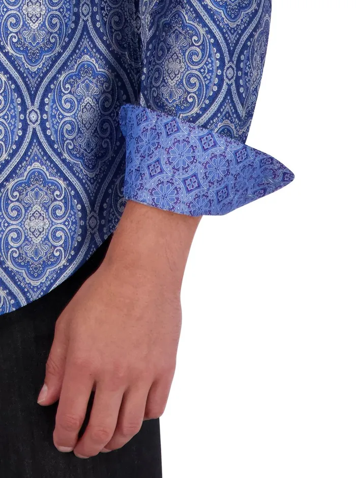 Men Long Sleeve Button Down Shirts Robert Graham LIMITED EDITION SOVEREIGNTY LONG SLEEVE BUTTON DOWN SHIRT Blue