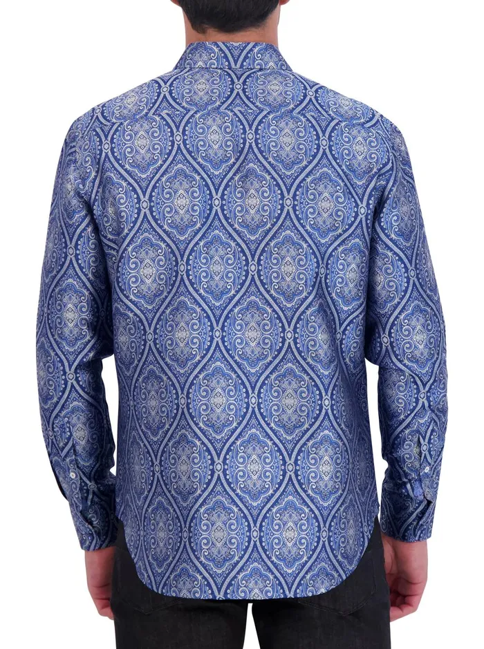 Men Long Sleeve Button Down Shirts Robert Graham LIMITED EDITION SOVEREIGNTY LONG SLEEVE BUTTON DOWN SHIRT Blue