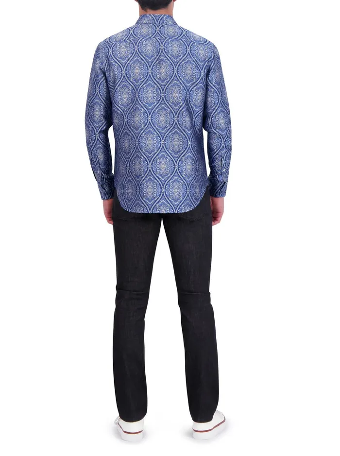 Men Long Sleeve Button Down Shirts Robert Graham LIMITED EDITION SOVEREIGNTY LONG SLEEVE BUTTON DOWN SHIRT Blue