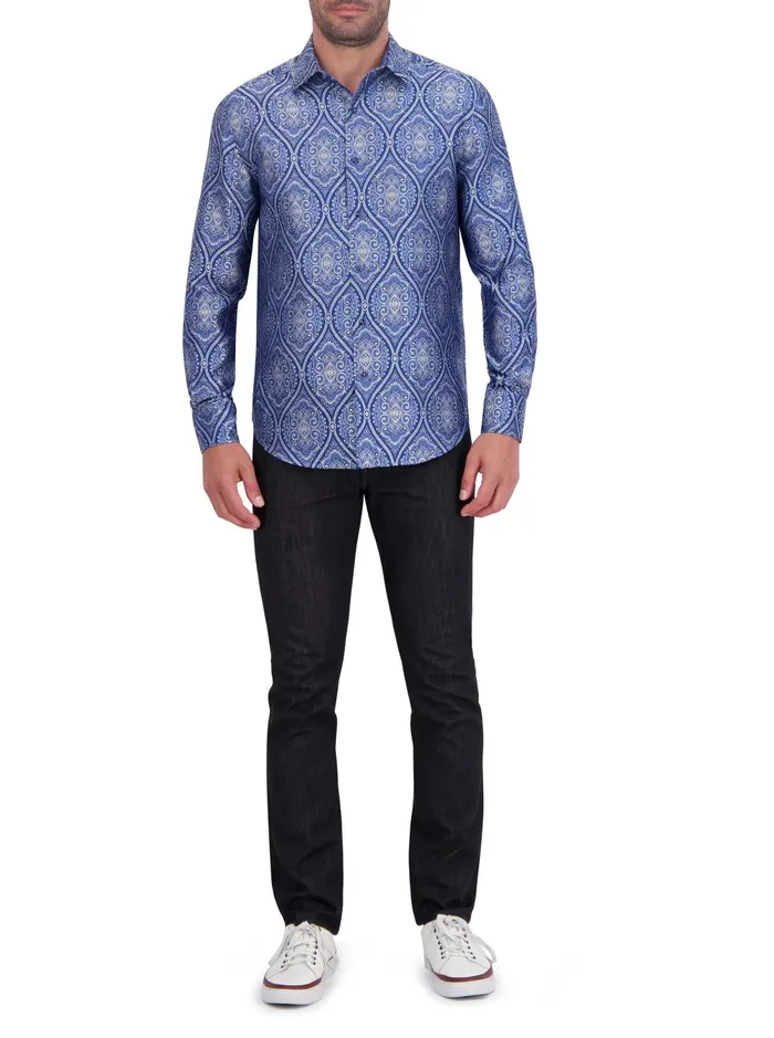 Men Long Sleeve Button Down Shirts Robert Graham LIMITED EDITION SOVEREIGNTY LONG SLEEVE BUTTON DOWN SHIRT Blue