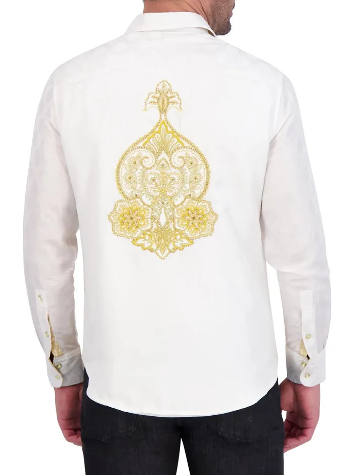 Men Long Sleeve Button Down Shirts Robert Graham LIMITED EDITION THE 24 KARAT LONG SLEEVE BUTTON DOWN SHIRT White