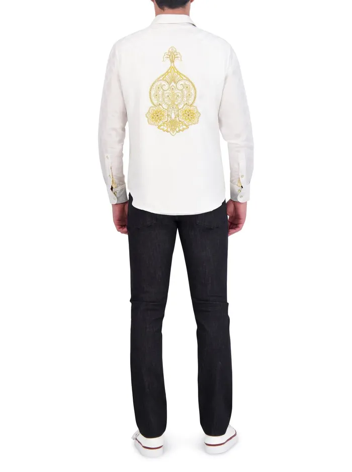 Men Long Sleeve Button Down Shirts Robert Graham LIMITED EDITION THE 24 KARAT LONG SLEEVE BUTTON DOWN SHIRT White
