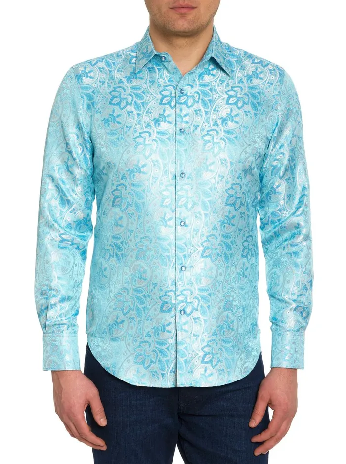 Men Long Sleeve Button Down Shirts Robert Graham LIMITED EDITION THE BLUE EYES LONG SLEEVE BUTTON DOWN SHIRT Light Blue