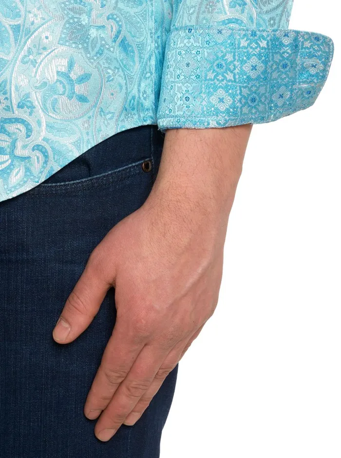Men Long Sleeve Button Down Shirts Robert Graham LIMITED EDITION THE BLUE EYES LONG SLEEVE BUTTON DOWN SHIRT Light Blue