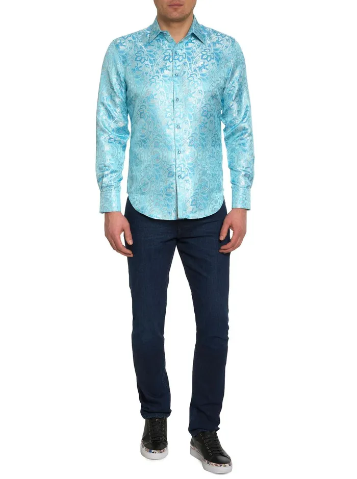 Men Long Sleeve Button Down Shirts Robert Graham LIMITED EDITION THE BLUE EYES LONG SLEEVE BUTTON DOWN SHIRT Light Blue