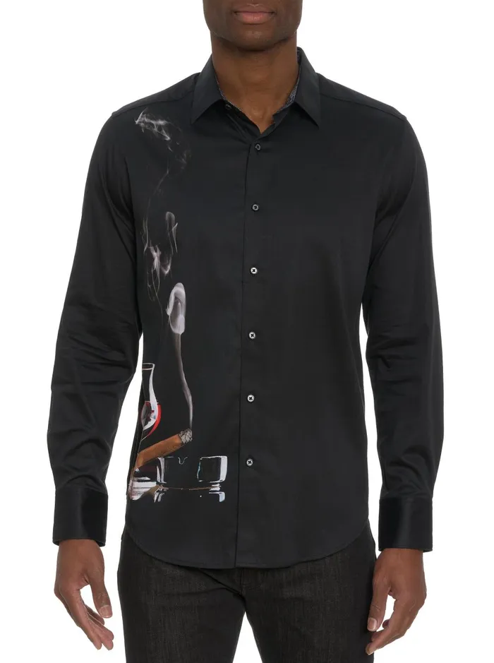 Men Long Sleeve Button Down Shirts Robert Graham MAN CAVE LONG SLEEVE BUTTON DOWN SHIRT Black