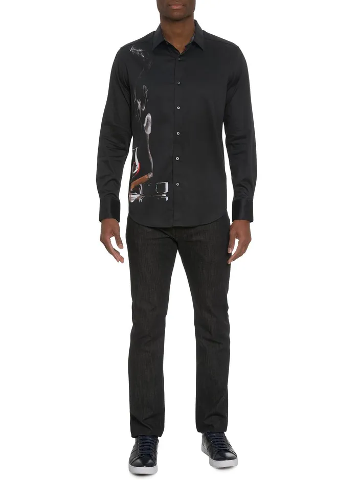 Men Long Sleeve Button Down Shirts Robert Graham MAN CAVE LONG SLEEVE BUTTON DOWN SHIRT Black