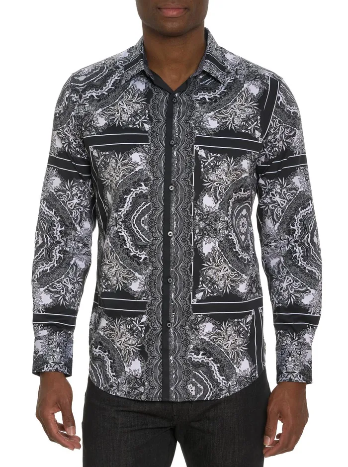 Men Long Sleeve Button Down Shirts Robert Graham RABAT LONG SLEEVE BUTTON DOWN SHIRT Black