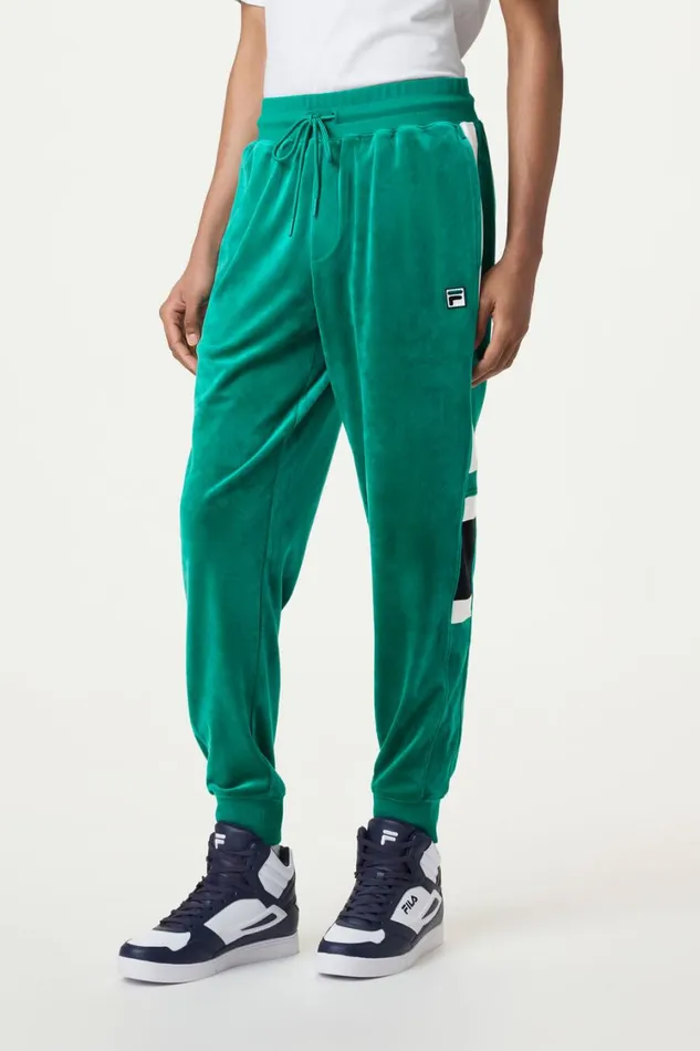 Men Matching Sets Fila Smart Retro Velour Block Track Pants 377 Quetzal Greengardeniablack