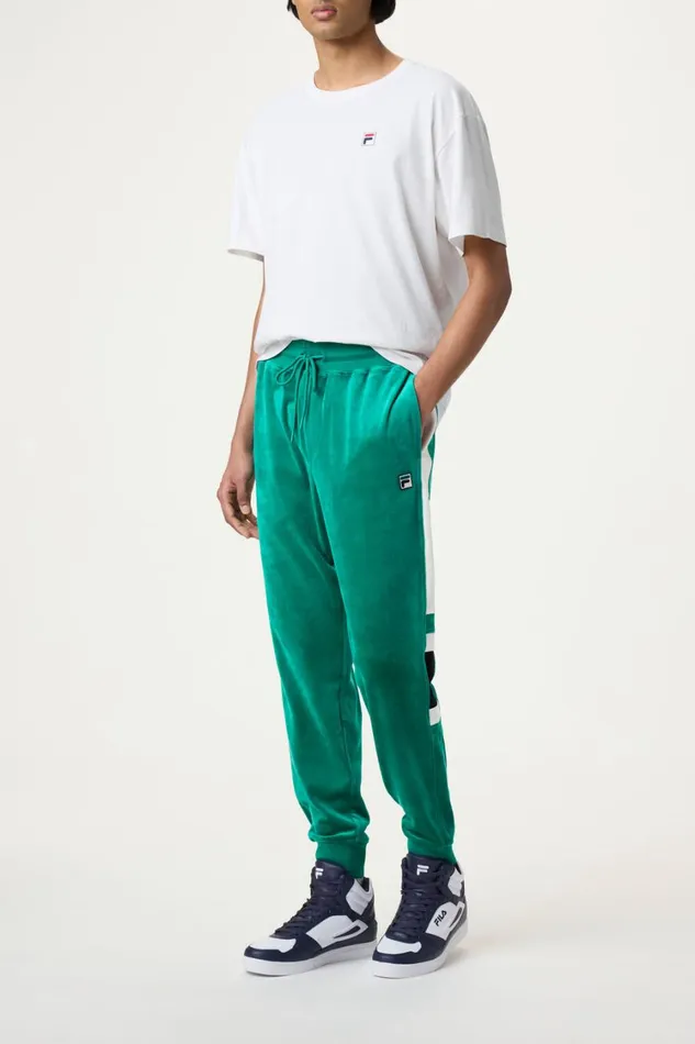 Men Matching Sets Fila Smart Retro Velour Block Track Pants 377 Quetzal Greengardeniablack