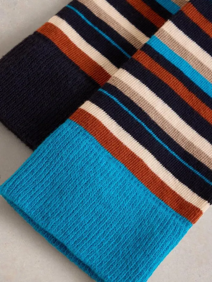 Men Mismatch Stripe Ankle Sock Blue Multi White Stuff Socks