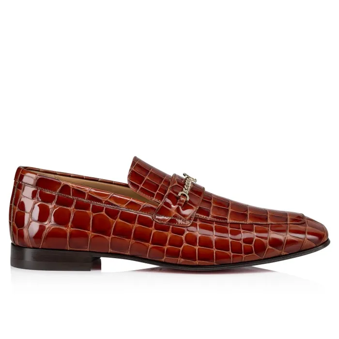 Men MJ Moc Loafers 8211 Alligator Embossed Calf Leather 8211 Acajou Christian Louboutin Loafers and Moccasins