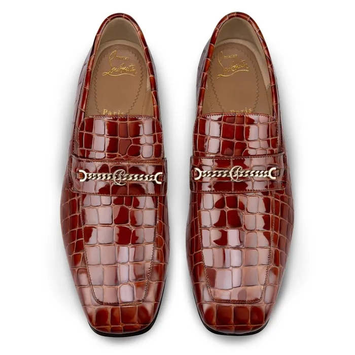 Men MJ Moc Loafers 8211 Alligator Embossed Calf Leather 8211 Acajou Christian Louboutin Loafers and Moccasins