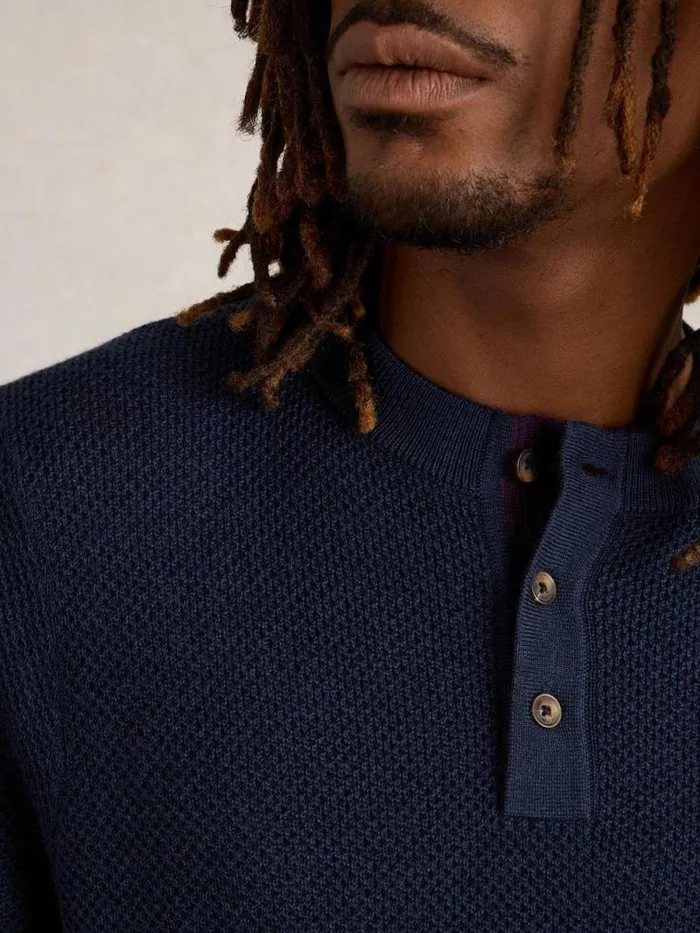 Men Newport Merino Wool Henley Dark Navy White Stuff Knitwear