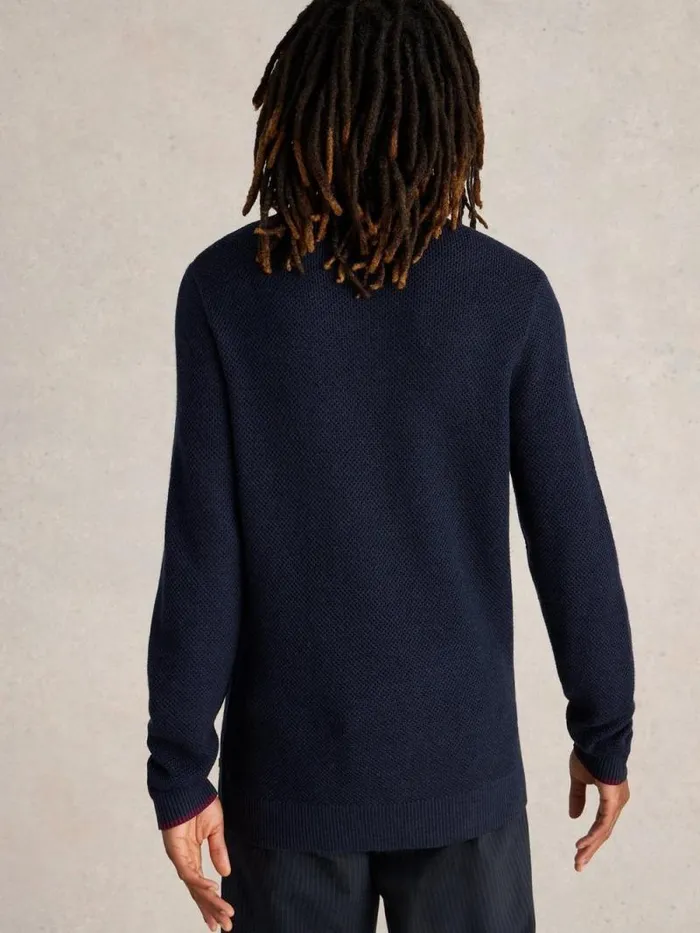 Men Newport Merino Wool Henley Dark Navy White Stuff Knitwear