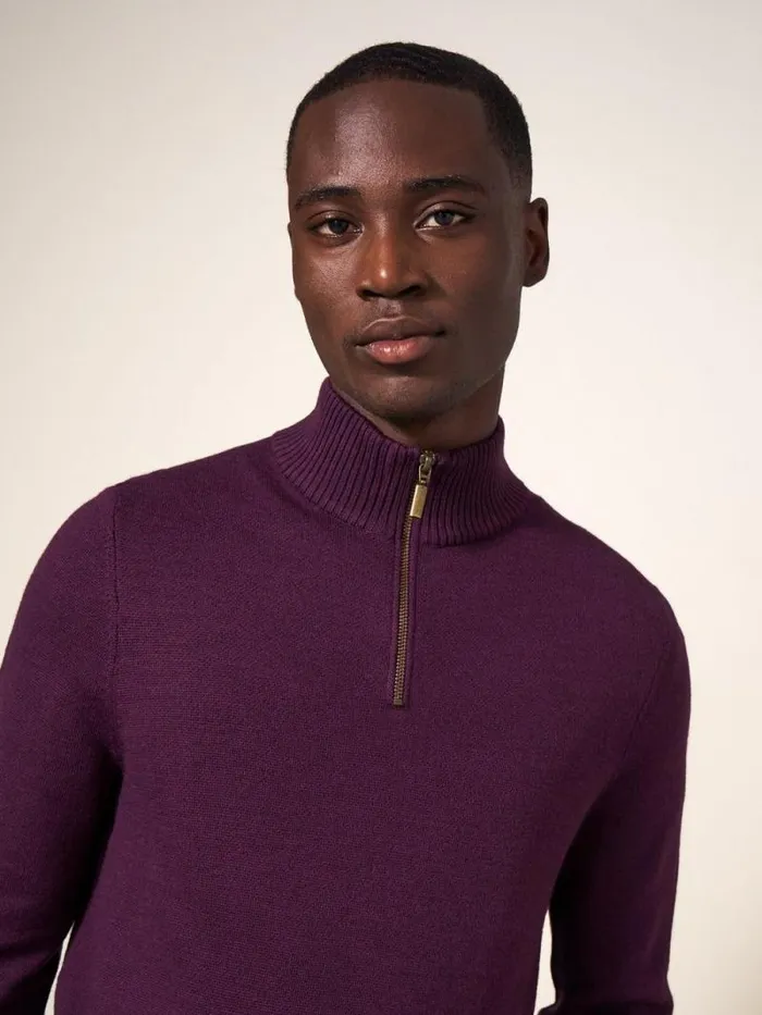 Men Newport Wool Merino Jumper Mid Plum White Stuff Knitwear