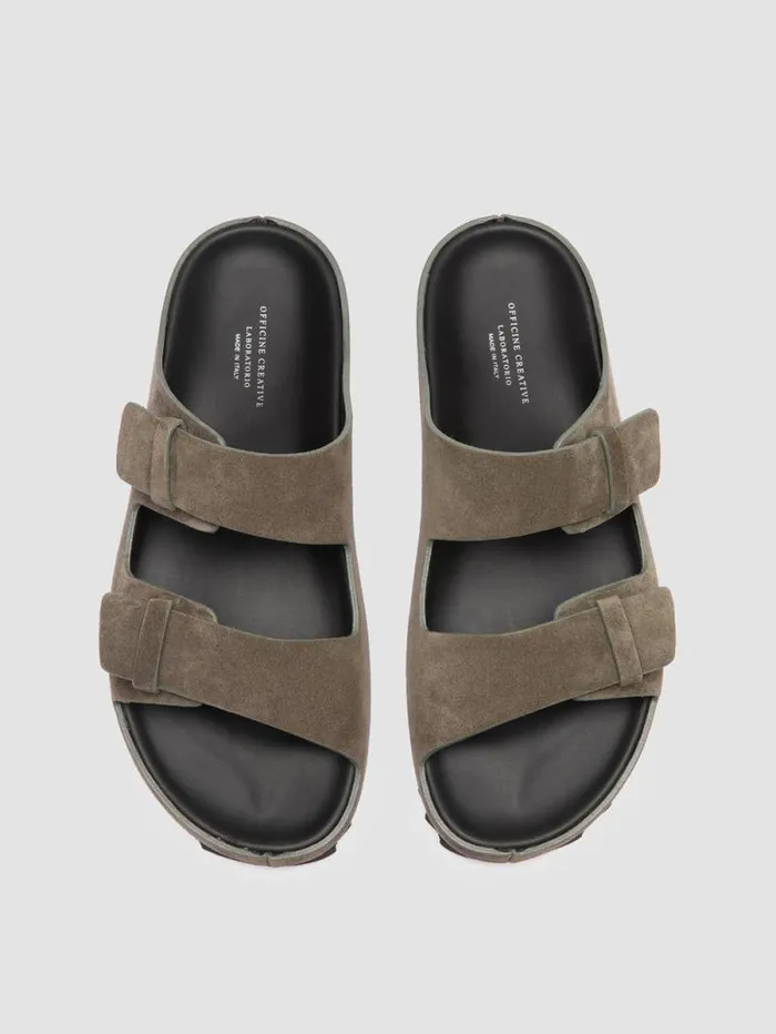 Men Officine Creative Footwear AGOR 010 Green Suede Slide Sandals