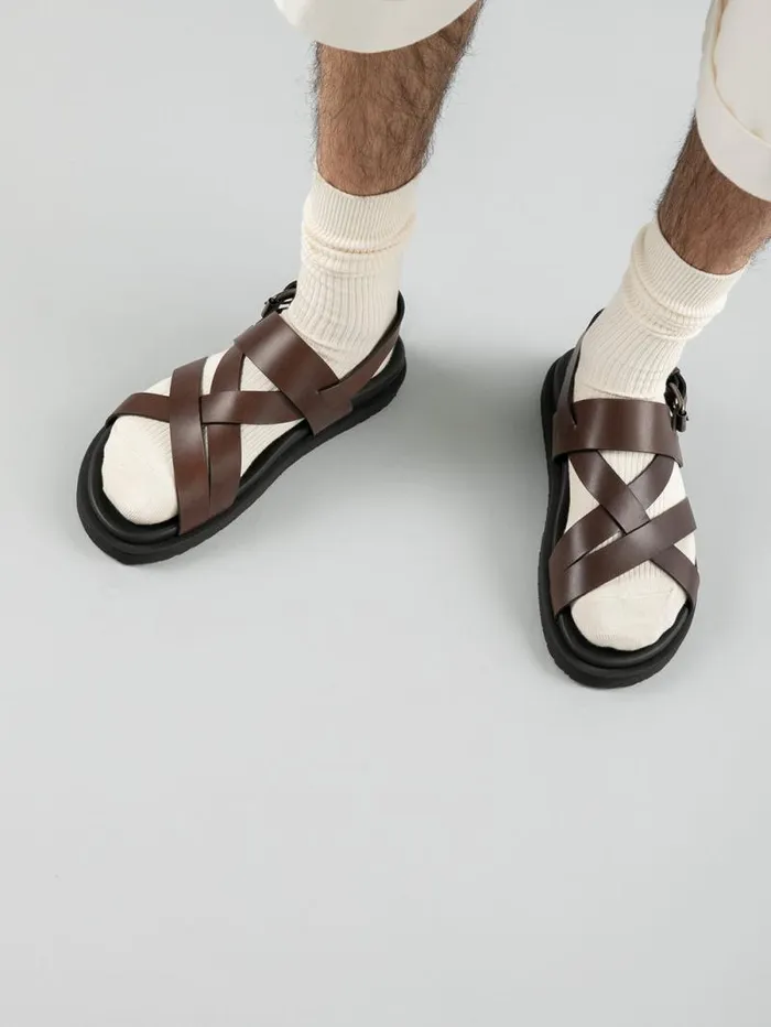 Men Officine Creative Footwear CHARRAT 002 Brown Leather Sandals