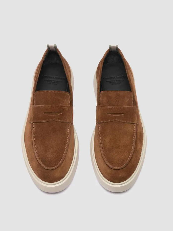 Men Officine Creative Footwear FRAME 001 Brown Suede Penny Loafers Men Officine Creative Footwear FRAME 001 Brown Suede Penny Loafers