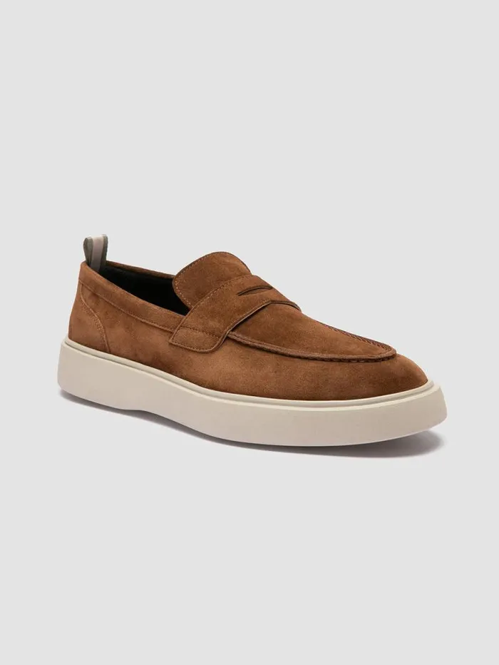 Men Officine Creative Footwear FRAME 001 Brown Suede Penny Loafers Men Officine Creative Footwear FRAME 001 Brown Suede Penny Loafers