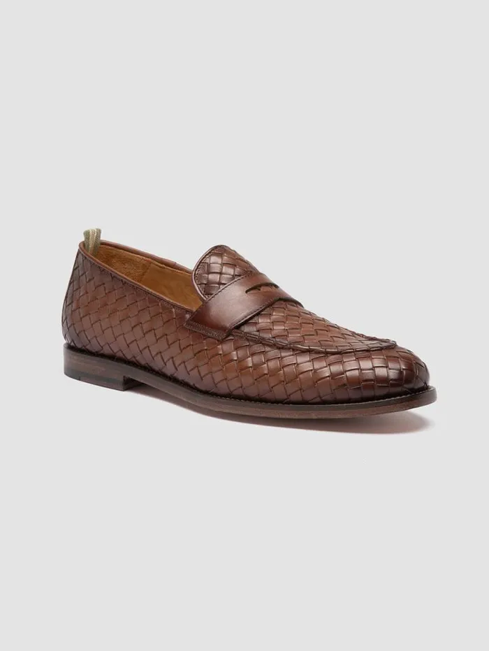 Men Officine Creative Footwear OPERA 003 Brown Leather Penny Loafers