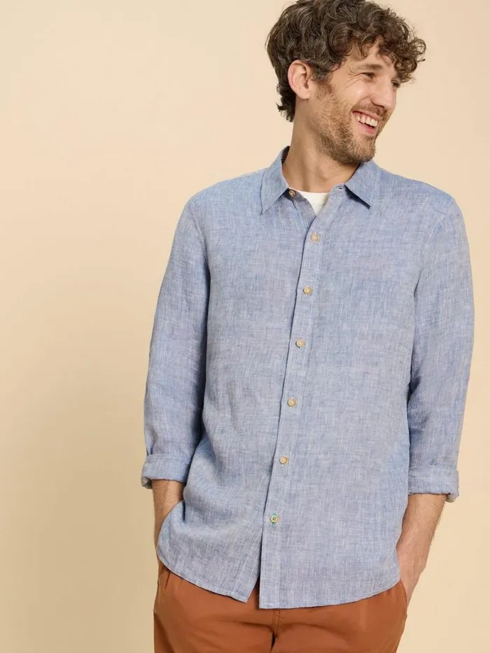 Men Pembroke LS Linen Shirt Chambray Blue White Stuff Shirts Men Pembroke LS Linen Shirt Chambray Blue White Stuff Shirts