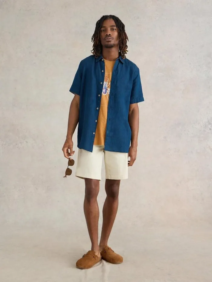 Men Pembroke SS Linen Shirt Dark Navy White Stuff Shirts
