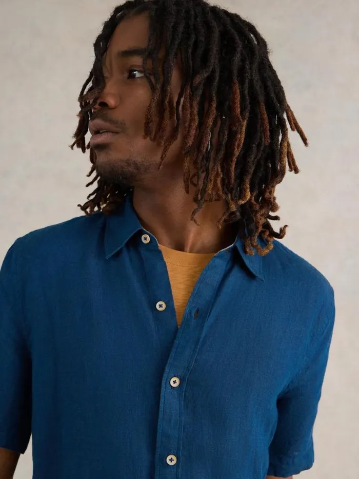 Men Pembroke SS Linen Shirt Dark Navy White Stuff Shirts