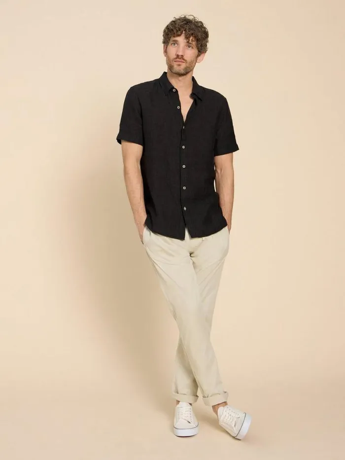 Men Pembroke SS Linen Shirt Pure Black White Stuff Shirts