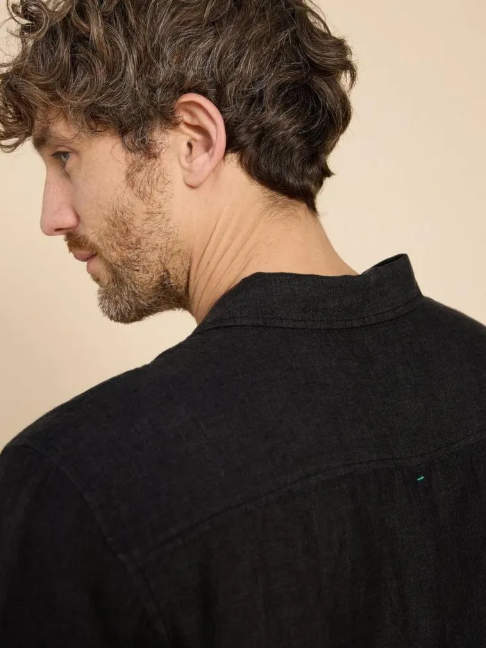Men Pembroke SS Linen Shirt Pure Black White Stuff Shirts
