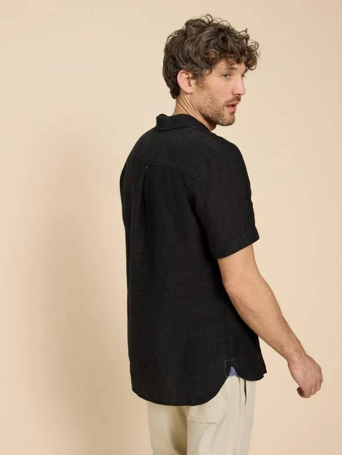 Men Pembroke SS Linen Shirt Pure Black White Stuff Shirts