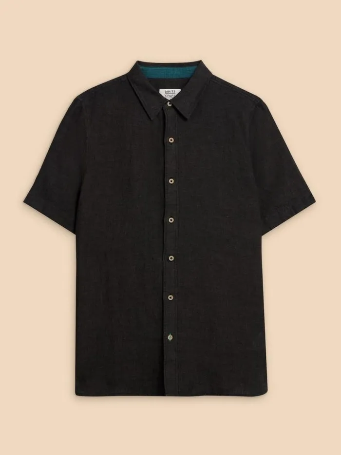 Men Pembroke SS Linen Shirt Pure Black White Stuff Shirts