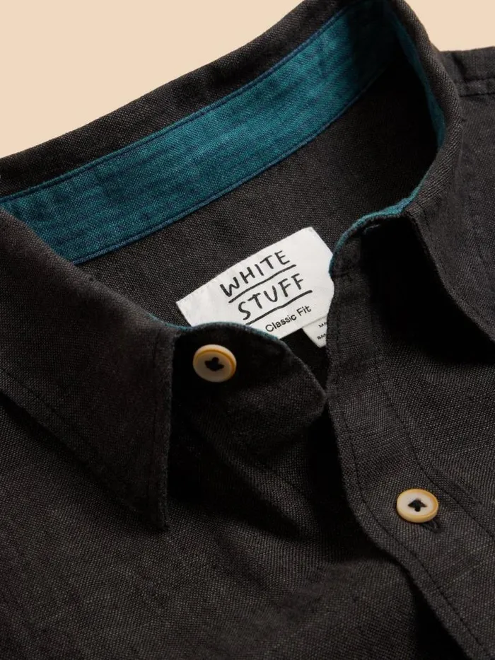 Men Pembroke SS Linen Shirt Pure Black White Stuff Shirts