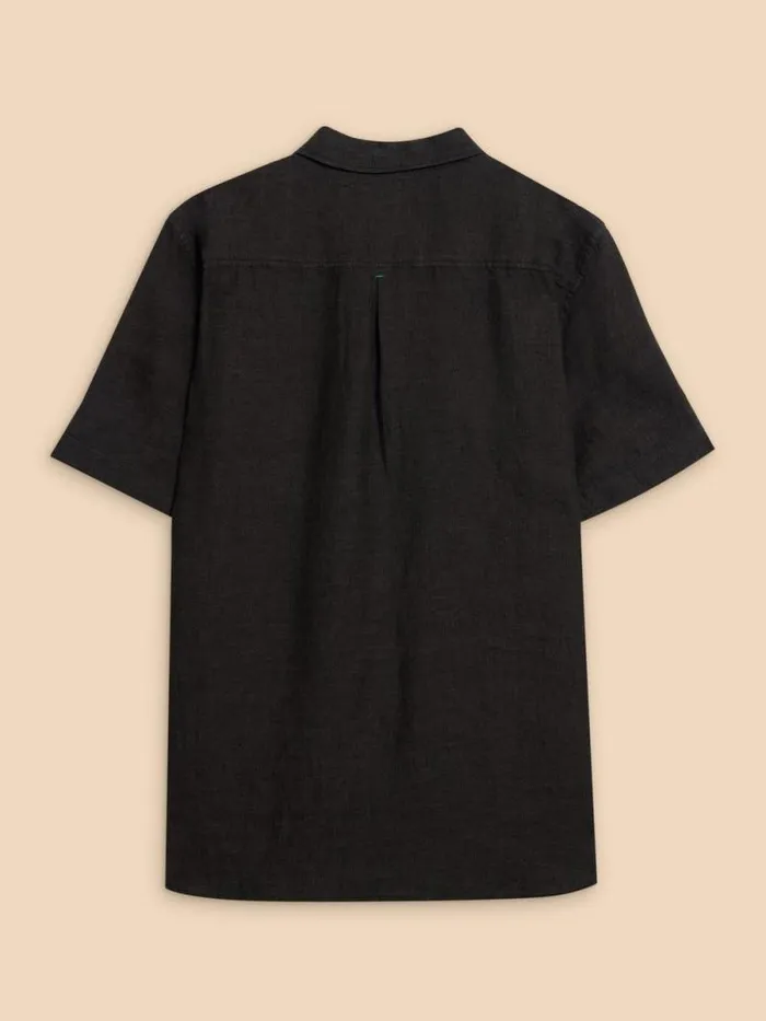 Men Pembroke SS Linen Shirt Pure Black White Stuff Shirts