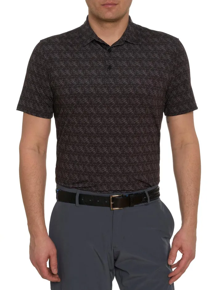 Men Polos and TShirts Robert Graham IRON SKULL PERFORMANCE POLO Black