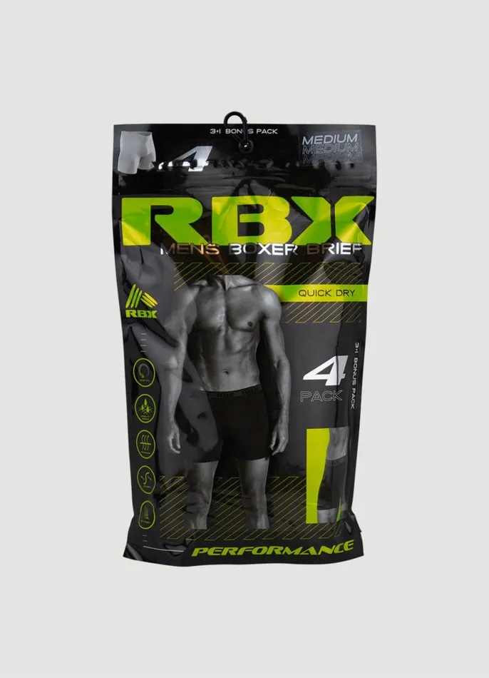 Men Quick Dry Boxer Briefs 4Pack Multi RBX Active Underwear