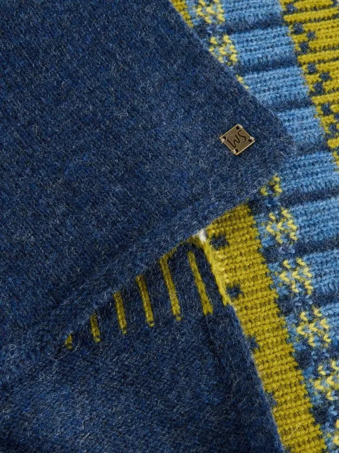 Men Rowan Fairisle Scarf Navy Multi White Stuff Scarves