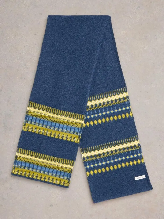 Men Rowan Fairisle Scarf Navy Multi White Stuff Scarves