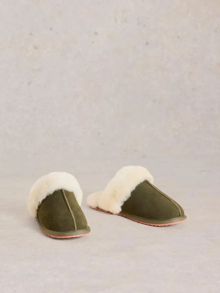 Men Shearling Mule Slipper Khaki Green White Stuff Loungewear Men Shearling Mule Slipper Khaki Green White Stuff Loungewear